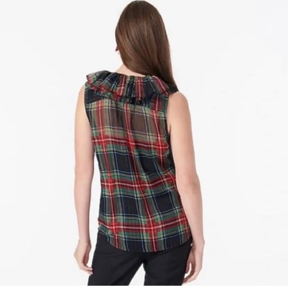 J CREW SLEEVELESS FESTIVE TARTAN PLAID BLOUSE - SMALL. R - Picture 2 of 5